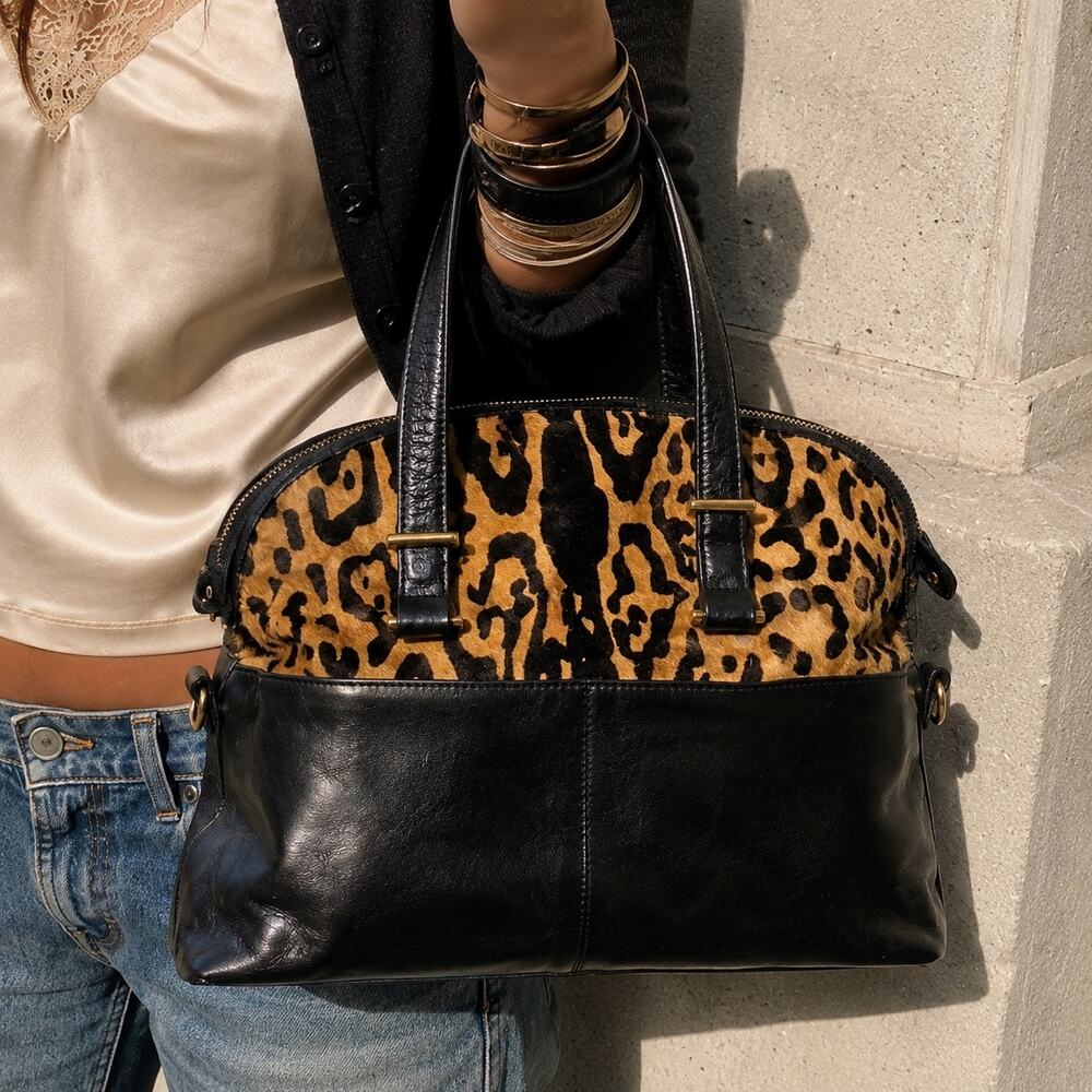 Aqua Madonna Y2K Leopard Calf Hair Genuine Leather Satchel Bag Medium